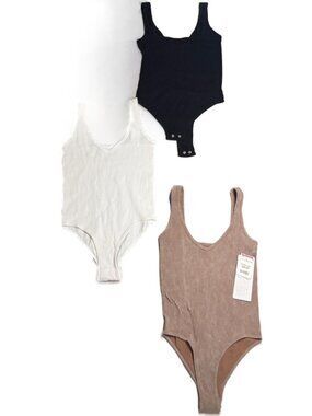 T.J.Maxx Ribbed Tank Bodysuit 3-Pack in Black, White & Taupe